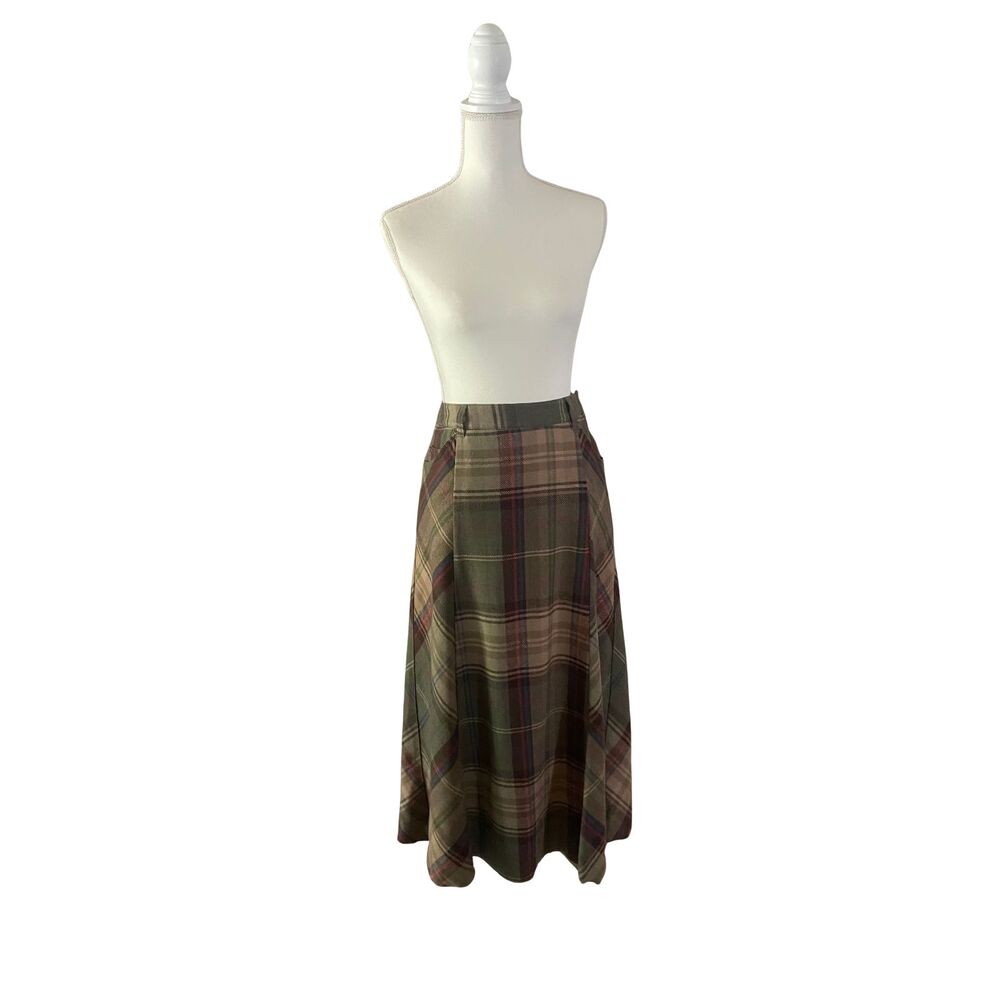 Vintage Liz Claiborne Classic A Line Tartan Plaid Wool Skirt Size 8